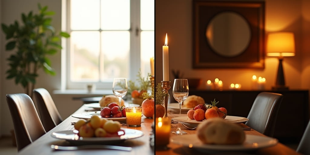 עיצוב תאורה מודרני לפינת אוכל